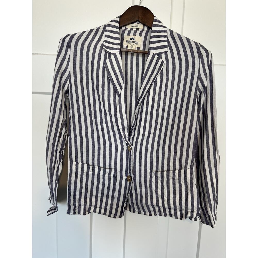 British Khaki Women's Blazer Small 100% LINEN Nautical, Coastal